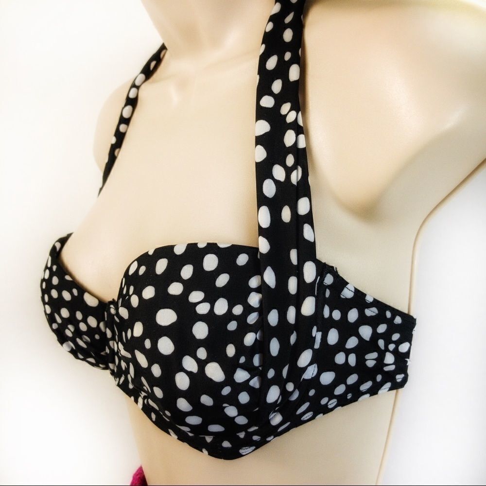 Polka Dot Halter Swim Top Sz 34B